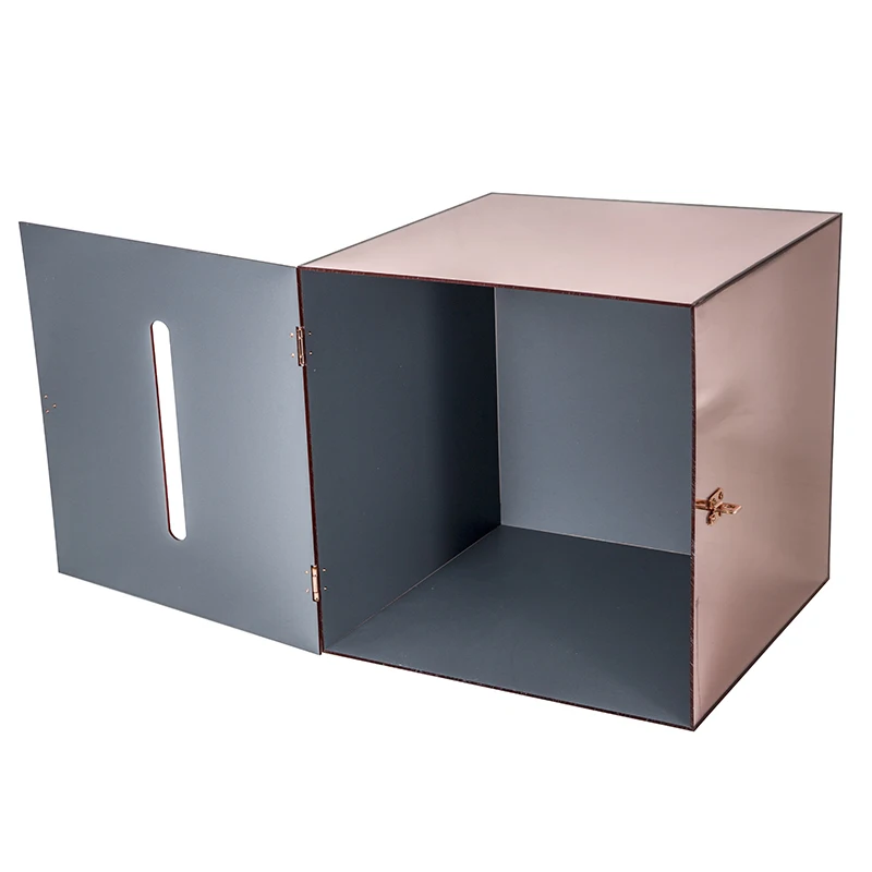 HOMESWEET Customizable Card Box With Rose Gold Mirror Acrylic Wedding Card With Gift Box With Lock