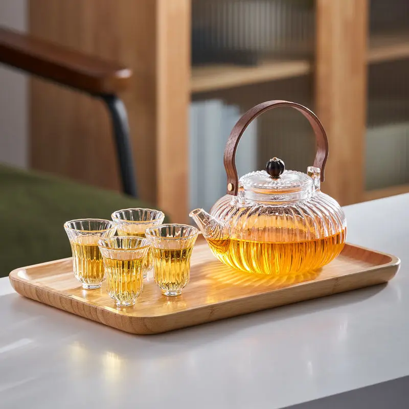 Teapot High Borosilicate Glass Vertical Pattern Teapot Household Open