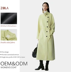 Bright Color Handmade Woolen Single Breasted Turtleneck Eco-Friendly Winter Long Cashmere Coat for Office Lady