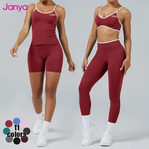 Janya Women's High Waist Workout Leggings and Fitness Bra Set Seamless Gym Yoga New Color Blocking Sportswear 2 Piece Sets