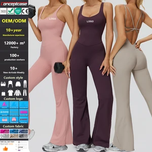 Custom Style Color Fabric Logo Slightly Flared Wide-Leg Jumpsuit Women'S Running Sports Fitness One Piece Conjunto De Yoga Wear