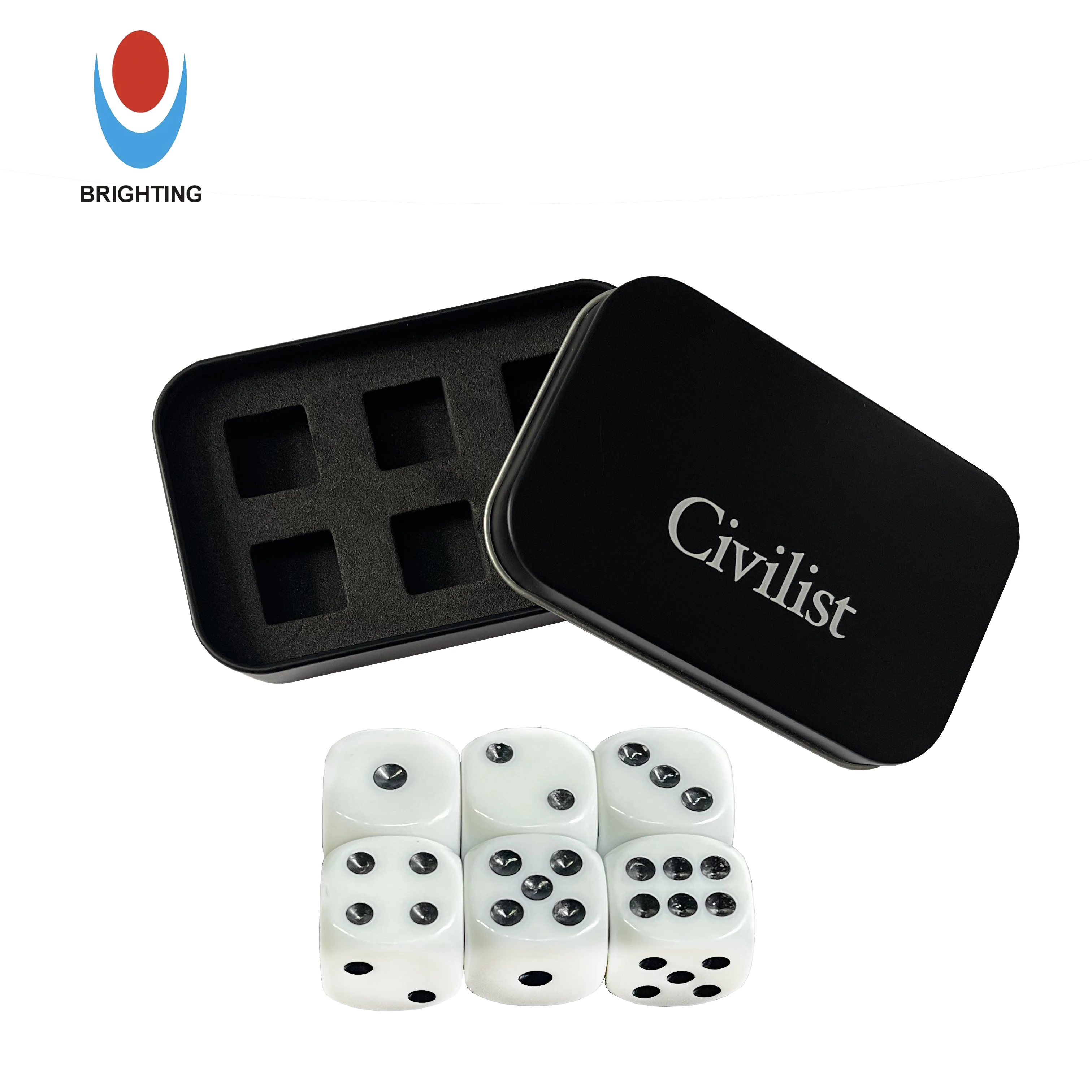 Set of Wooden Dice with Logo Engraved PU Material 16mm Size DND & Game Use Holey Inner EVA Tray for Convenient Storage