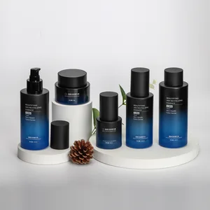 Custom Logo Frosted Glass Cream Jar 40ml 100ml 120ml Cosmetics Packing with Matt Black Lid Flat Shape for Screen Printing