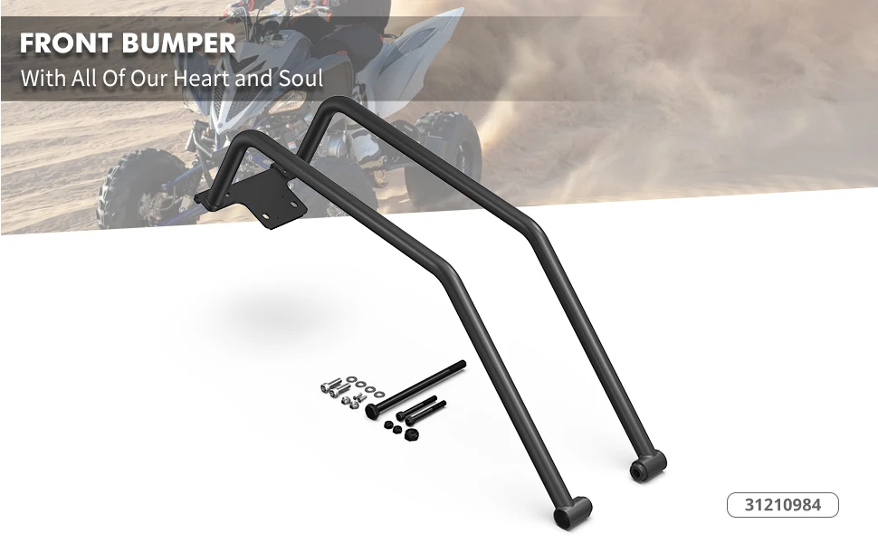 CPOWACE Front Bumper Guard For Yamaha Raptor 700 / 700R (2006-2023) – Heavy-Duty Black Iron, Bolt-On