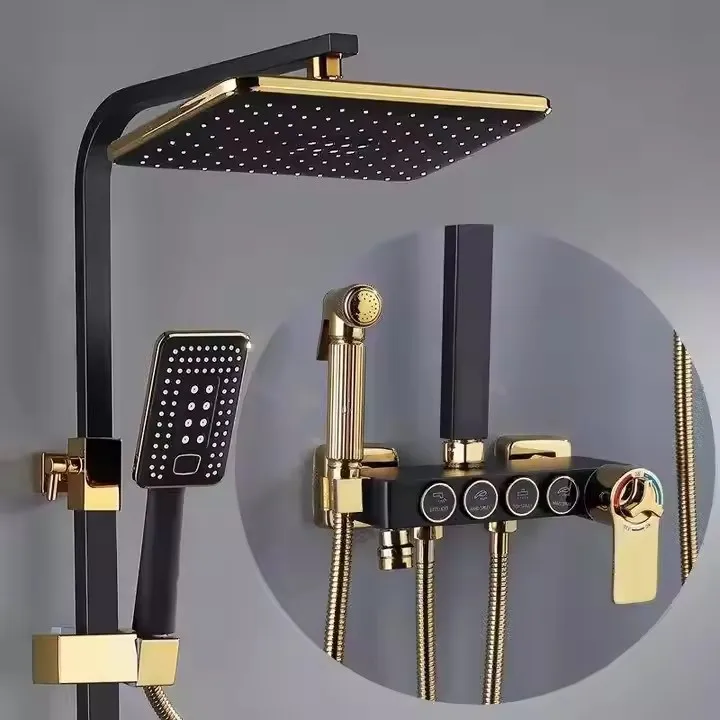 Luxury gold square shower set with rain head and handheld mixer