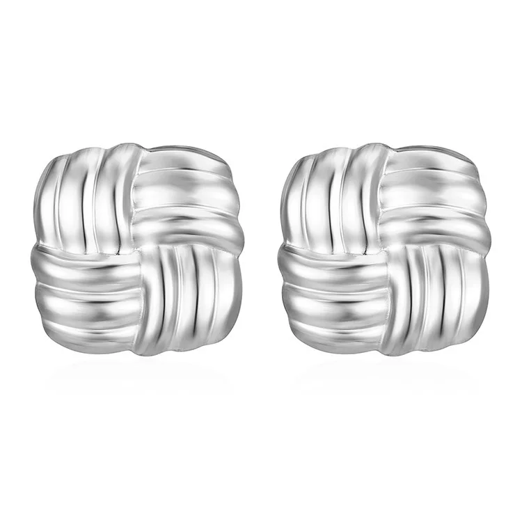 Gold Square Statement Stud Earrings For Women - Chunky Vintage Style Earrings - Lightweight Fashion Jewelry