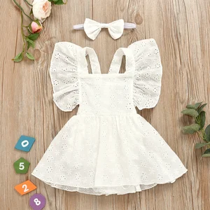 Toddler Baby Dress 2021 Fashion Children Dresses Outfits Summer Cute Ruffle Solid Color Hairband 2PCS Set Girls Clothes