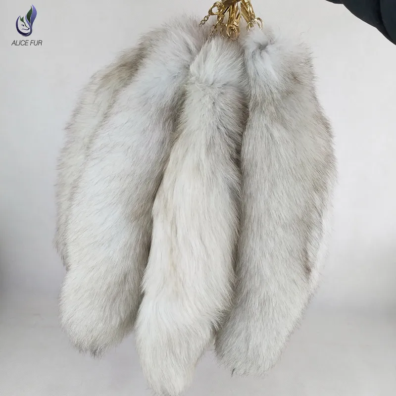 ALICEFUR Wholesale Natural Fox Tail Key Chain Blue Fox Fur Tail Keychain