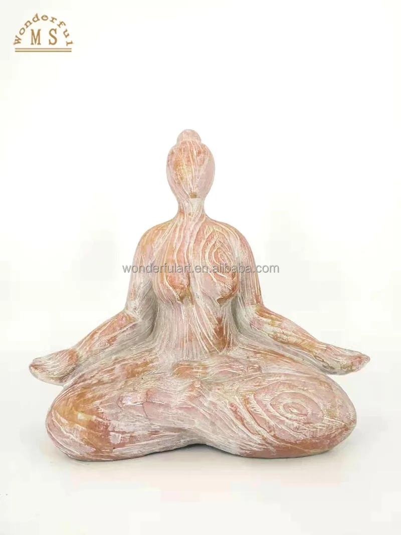 Resin Homedecor Fat woman figurine yoga statue sitting fat lady art Wooden resin craft  table craft gift for desktop ornament