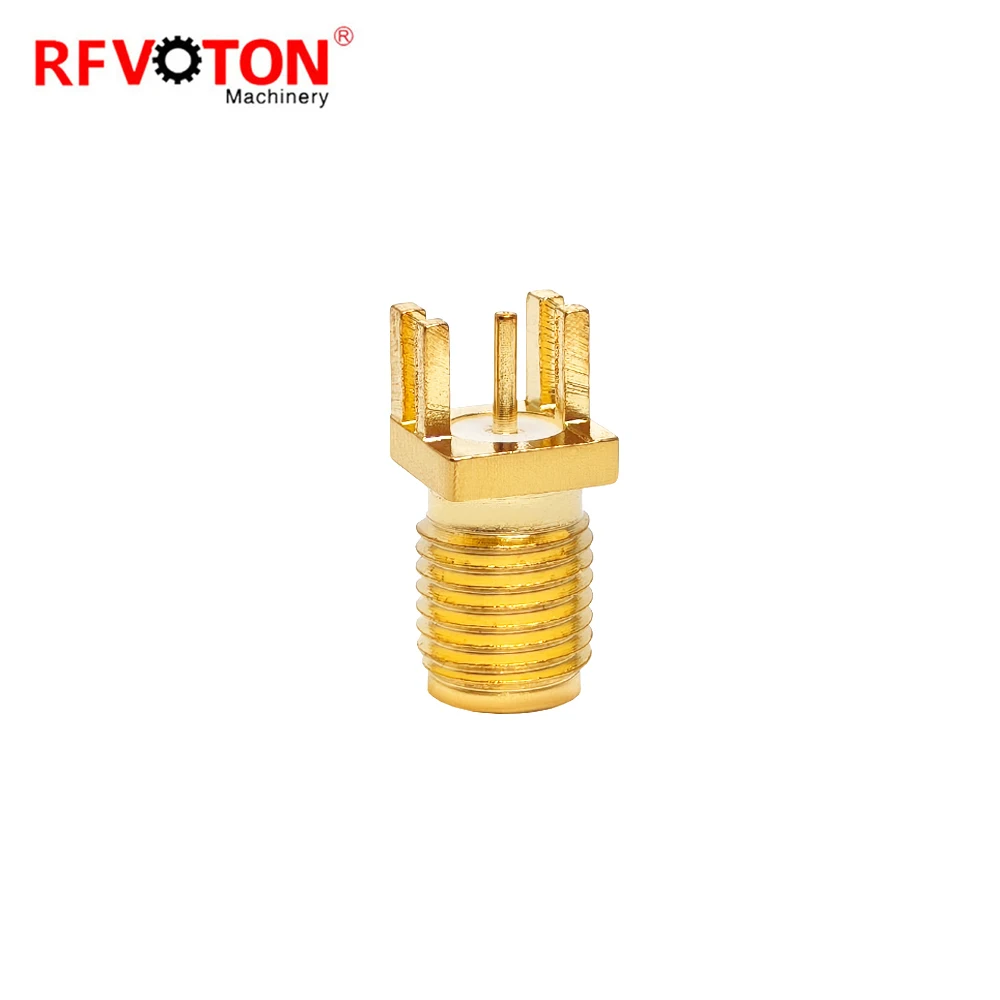 Connecteur coaxial RF SMA femelle plaqué or pour montage en bout d’usine, type jack hembra, montage sur bord de carte PCB, épaisseur 1,2 mm, en cuivre, conforme à la directive RoHS, en stock