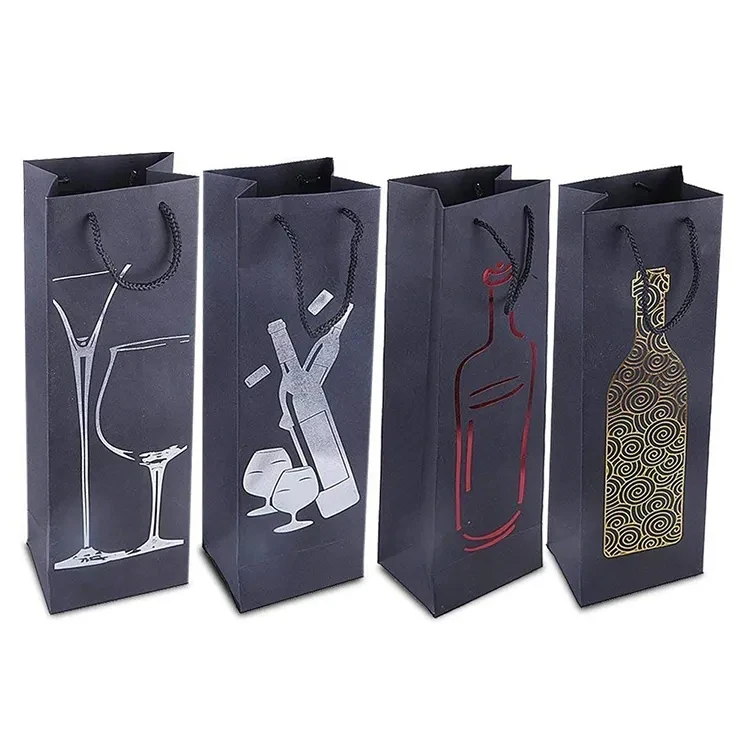 Premium Spirits Liquor Champagne Paper Wine Bottle Gift Bags For Wine