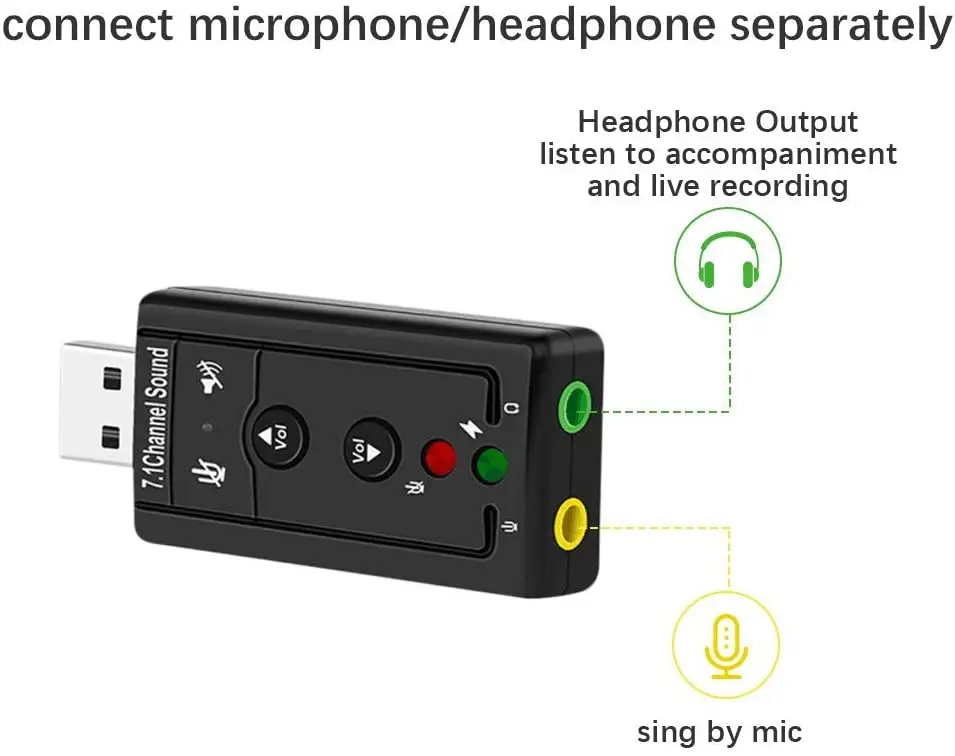 7.1 External USB Sound Card 3.5mm Jack Headphone Audio Adapter Mic - Phone Sound Card for Win Mac Compter Android