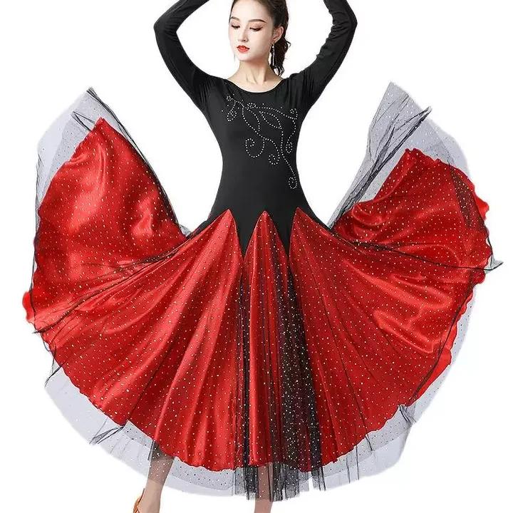 Elegant Long Sleeve Ballroom Dance Dress for Women - Modern Standard Tango & Waltz Performance Wear, Casual Style Elegant Long Sleeve Ballroom Dance Dress for Women - Modern Standard Tango & Waltz Performance Wear, Casual Style