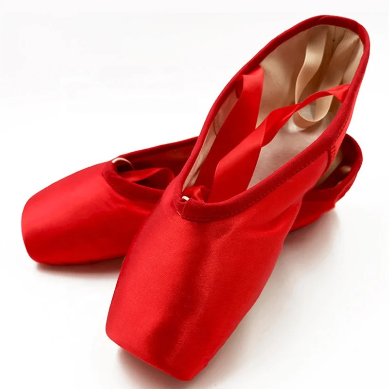 Professional Ballet Pointe Shoes Canvas Satin Pink Black Red