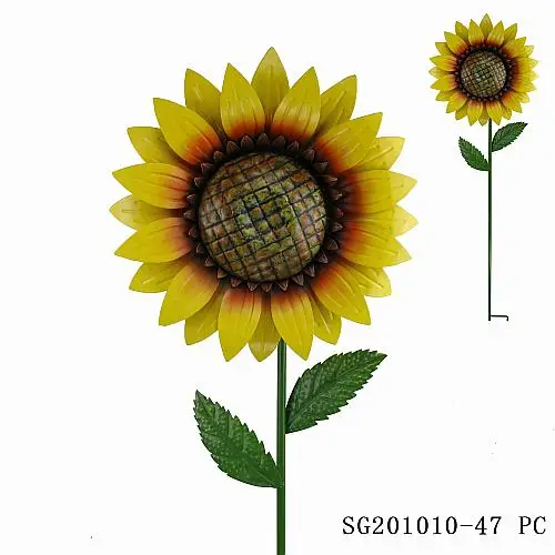 Metal Sunflower Art Waterproof  Stake Yellow