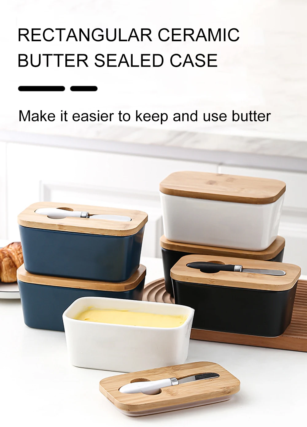 Rectangular Ceramic Butter Dishes Sealed Tin Cheese Box Storage Box