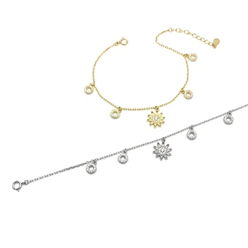 925 Sterling Silver Female Sunflower Bracelet Fashionable Diamond Jewellery with Gold Plating Fine Chain & Link Design