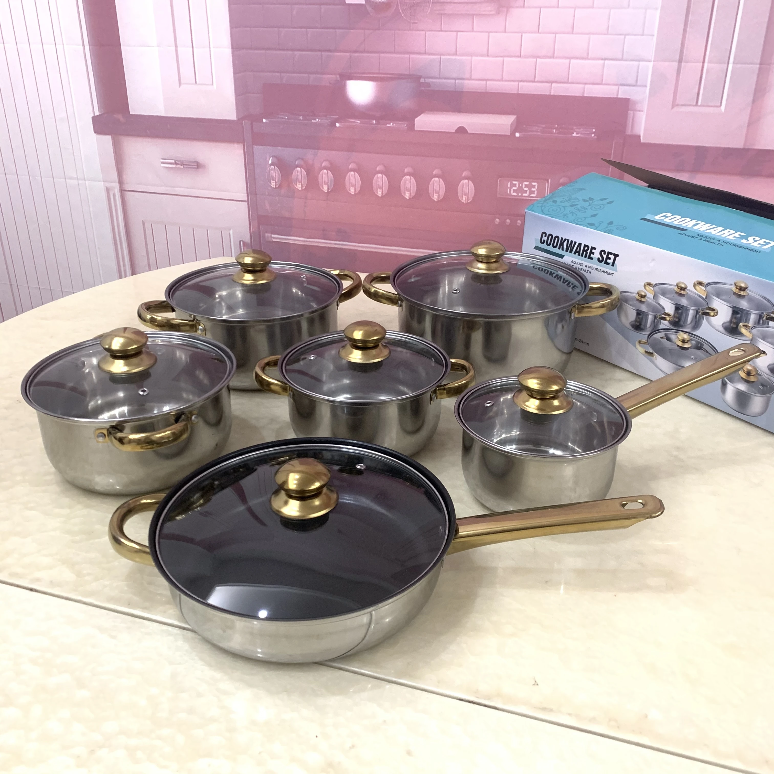 Newest Promotion Cooking Pot Set Stainless Steel Cookware 12pcs Kitchen Cookware Sets