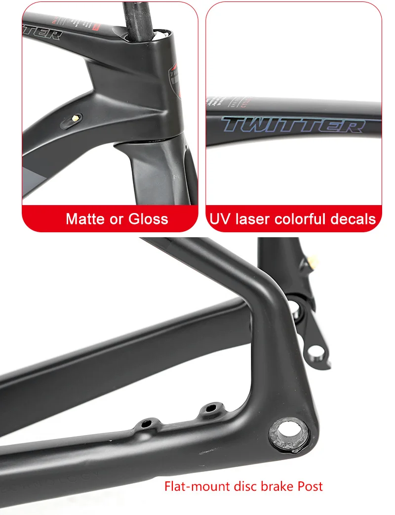 Cadre Vélo De Route Carbone BXT Super Léger 950g - Freins à Disque - 700C - Neuf