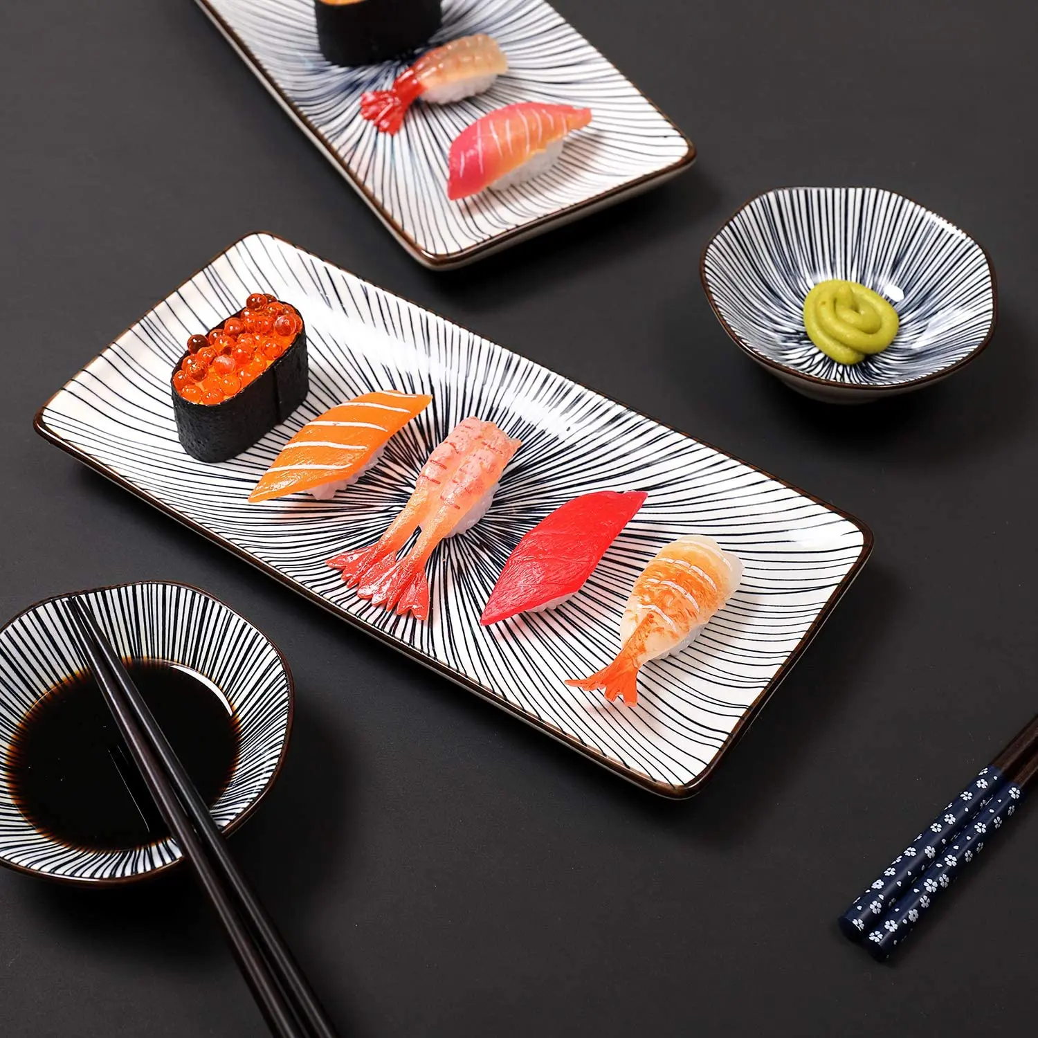 Juego de platos rectangulares de porcelana postre platos rectangulares para sushi 20 x 11 cm juego de 6 pequeños platos de postre de cerámica multicolor aperitivos aperitivos 
