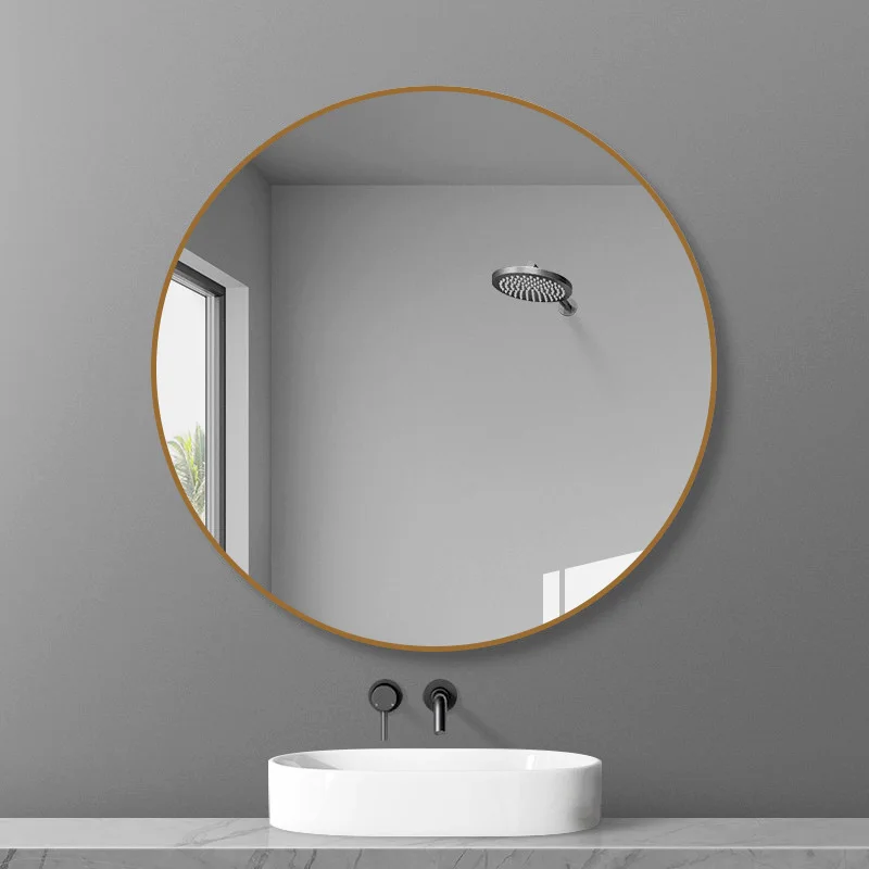 Nordic Round Gold Silver Metal Frame Toilet Mirror Wall Mounted Shower Circle Mirror For Bathroom