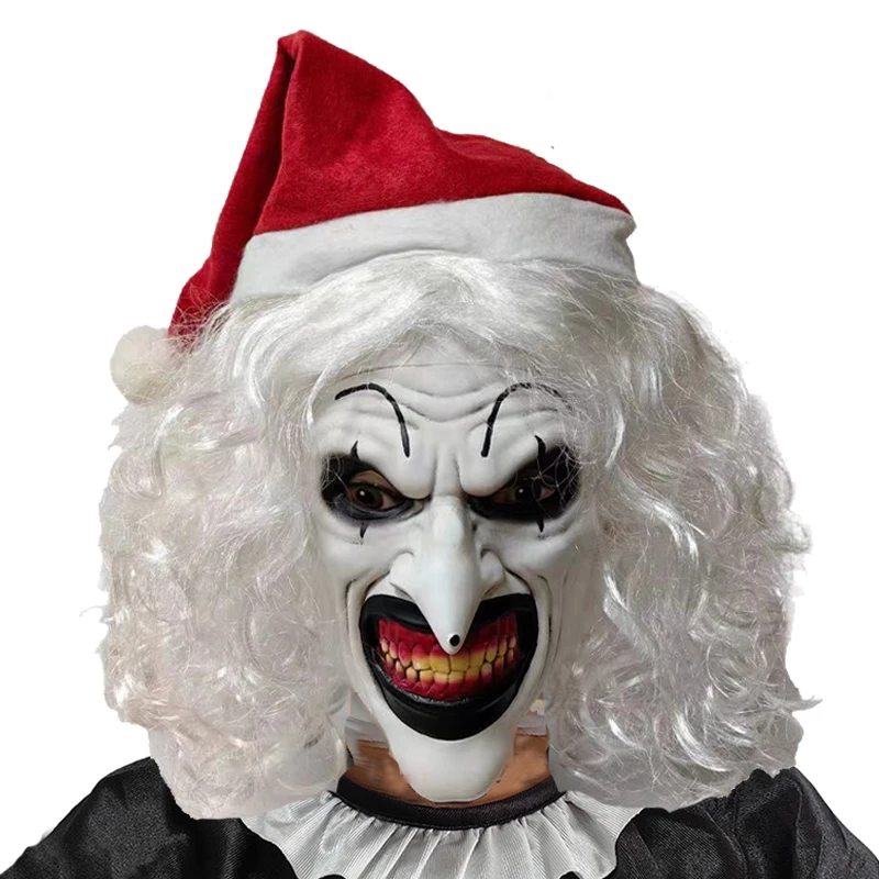Sanglante Terrifier Art Le Masque De Clown Cosplay Efayant Horreur Démon Mal Joker Chapeau Latex Casque Halloween Party Costume Accessoires Cadeaux