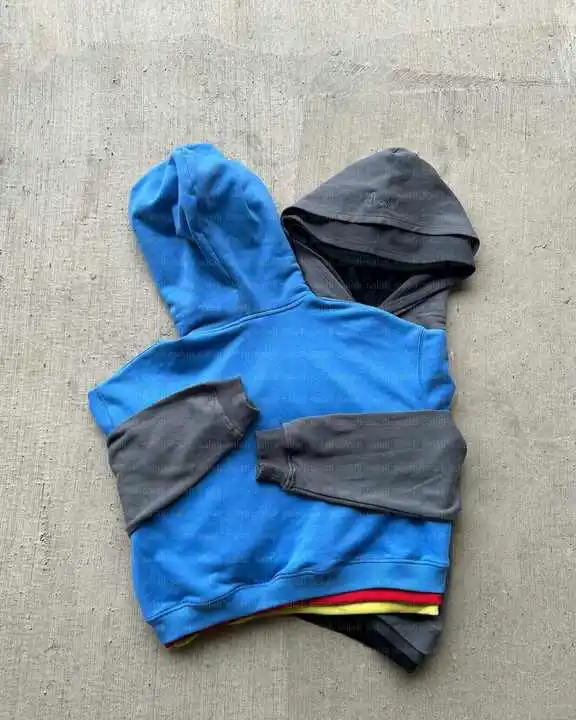 Custom Color Block Three Layered Cut and Sew 500GSM Heavy Cotton Oversized Plain Blank Heavyweight Triple Zip up Hoodies for Men gallery 3