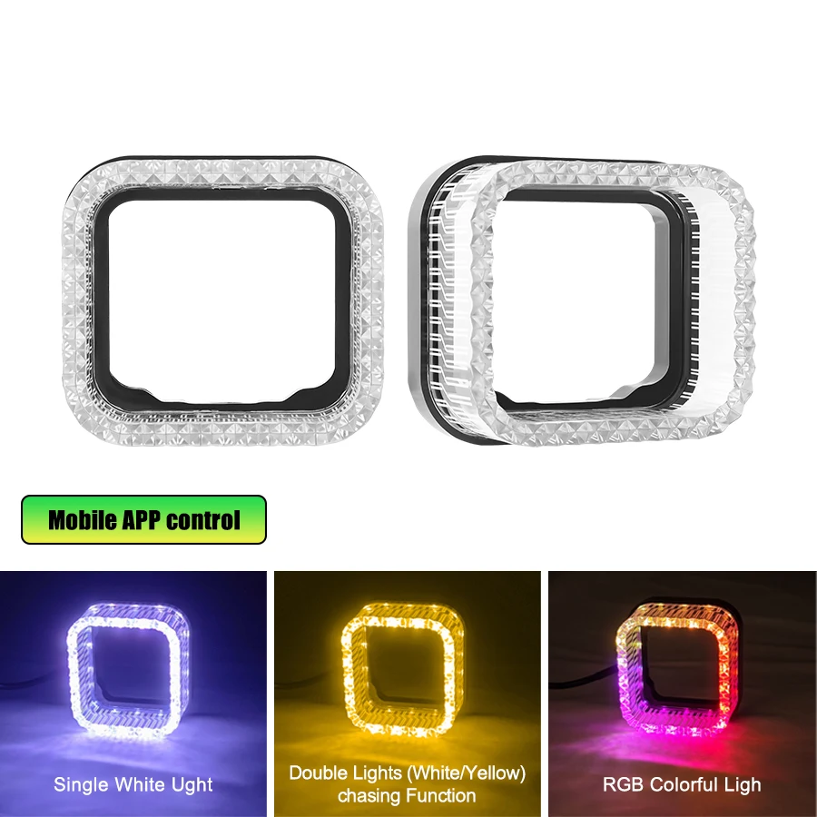 2 in 1 5D LED Angel Eyes Headlight RGB LED Halo Square Ring