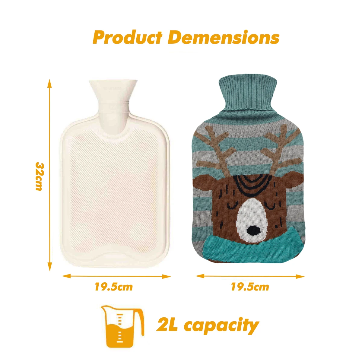 wholesale hot water bottle 2l water filling bs rubber hot-water bag christmas design cover for pain relief