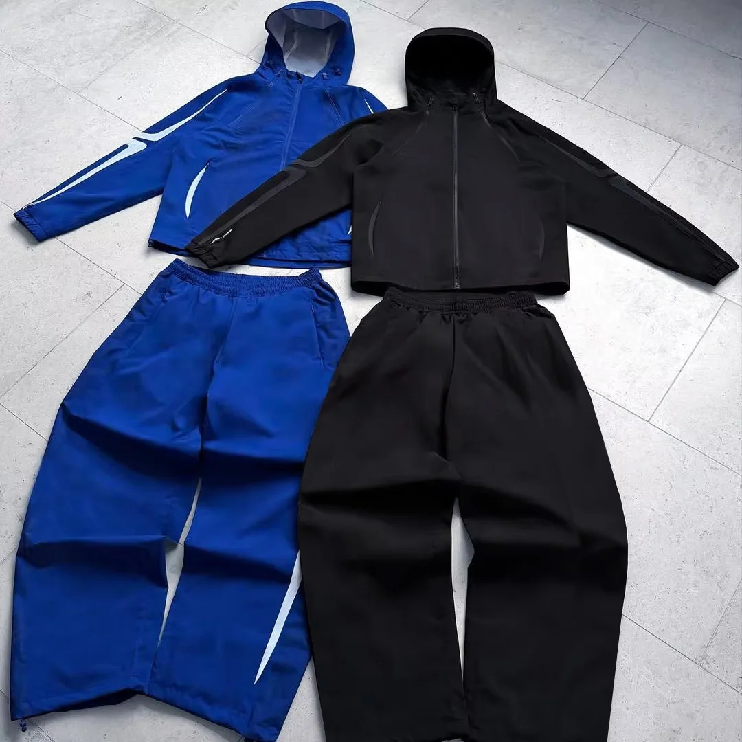 Herres tilpasset retro street-style sportssæt med farveblokke, geometriske eller sommerfugl-motiver, løst fit, tilpasningsmuligheder