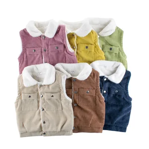 Customized Children Sleeveless Vests Warm Jackets Quilted Coat Corduroy Waistcoats Lining Boys Outwear Jacket Clothes for Kids
