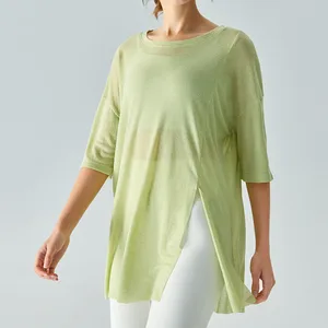 Custom Mesh Casual Sports Gym Top Women Fitness Workout Loose Short Sleeve Breathable Yoga T-shirt