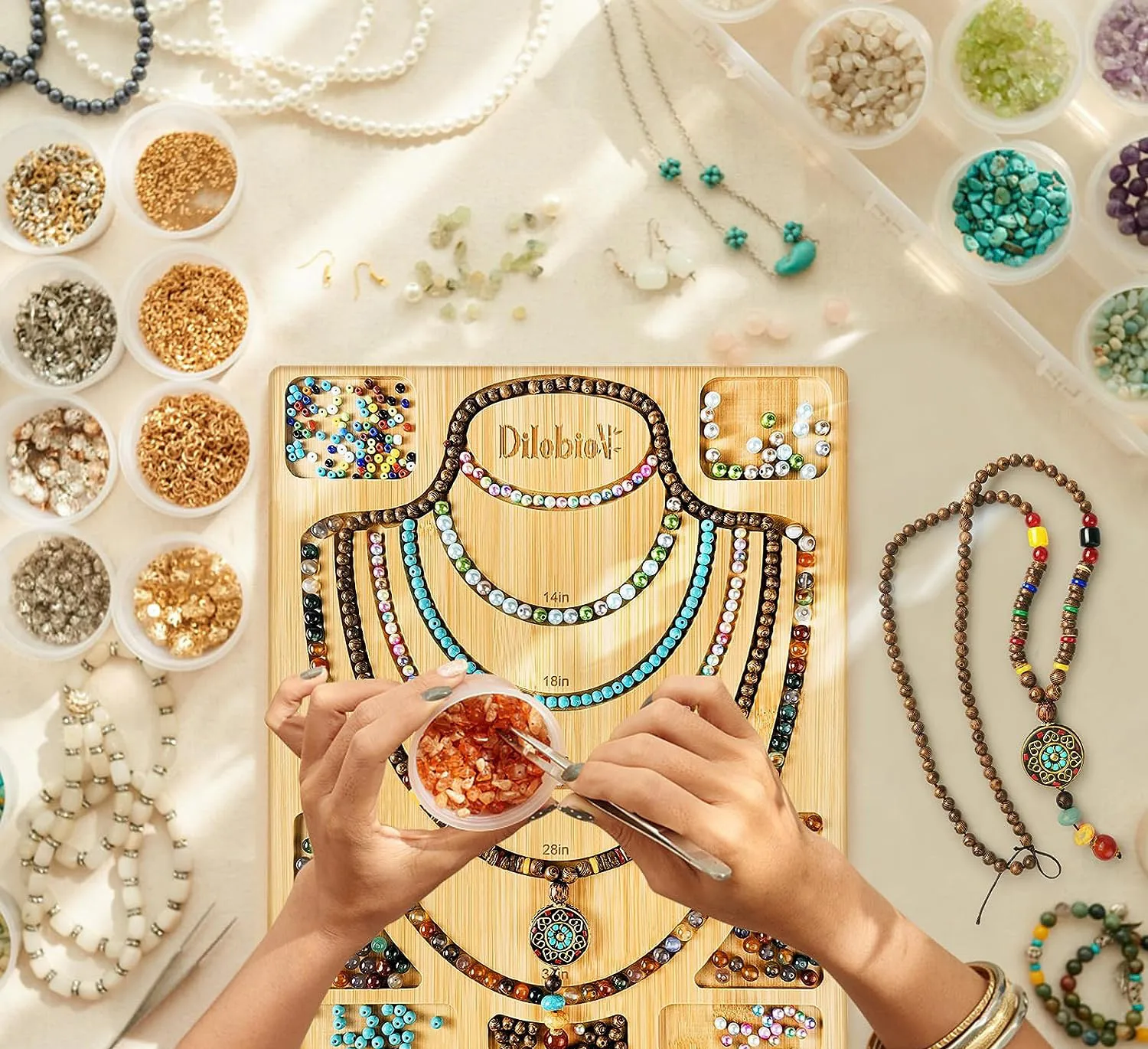 Bamboo Bead Measuring Board Tool Jewelry Design Mats Beading Diy Necklaces Bead Design Boards