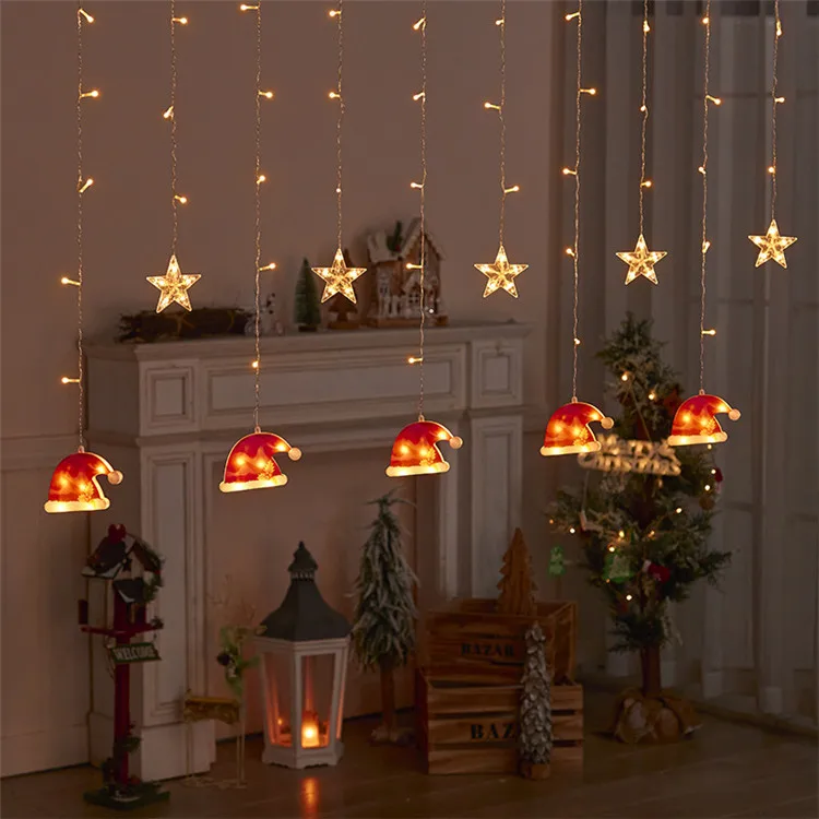 Star Christmas Gloves Curtain Led String Christmas Icicle Garland Fairy Light for Xmas Party Halloween Festival Decor