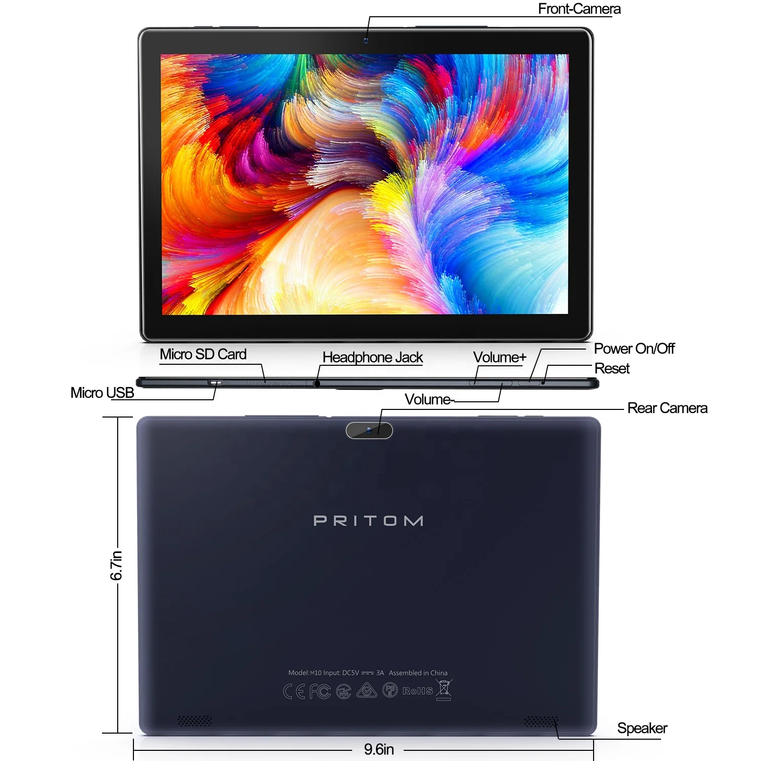 Pritom Tablet Android Quad Core 2GB RAM 64GB ROM IPS Screen