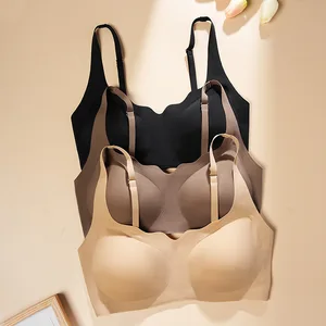 Women's Sexy Ice Silk Upper Bracing Push-Up Bra Wavy Edge Seamless Underwear Plus Size Thin Ring-Free Liquid Foundation Solid