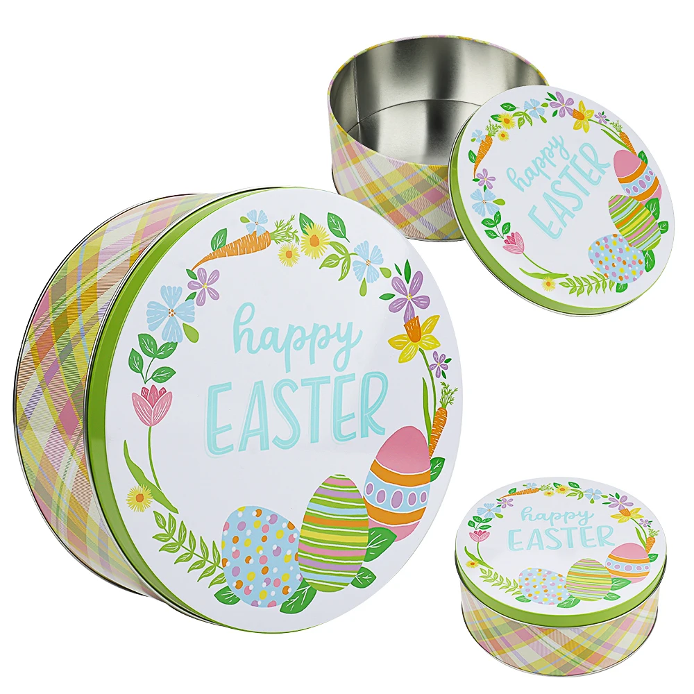 Custom Personalized Printed Easter Gift Large High Quality Mini Round Cake Tin Box Chocolate Cookie Candy Safe Food Tin Can