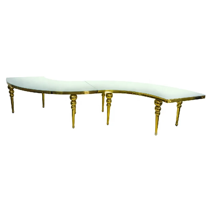 Золотистый полулунный стеклянный стол из нержавеющей стали для банкета и свадьбы