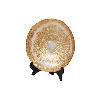 Gold Glass Dinner Plate Textured Round Decorative Tableware for Home Restaurant Kitchen Serving Plate