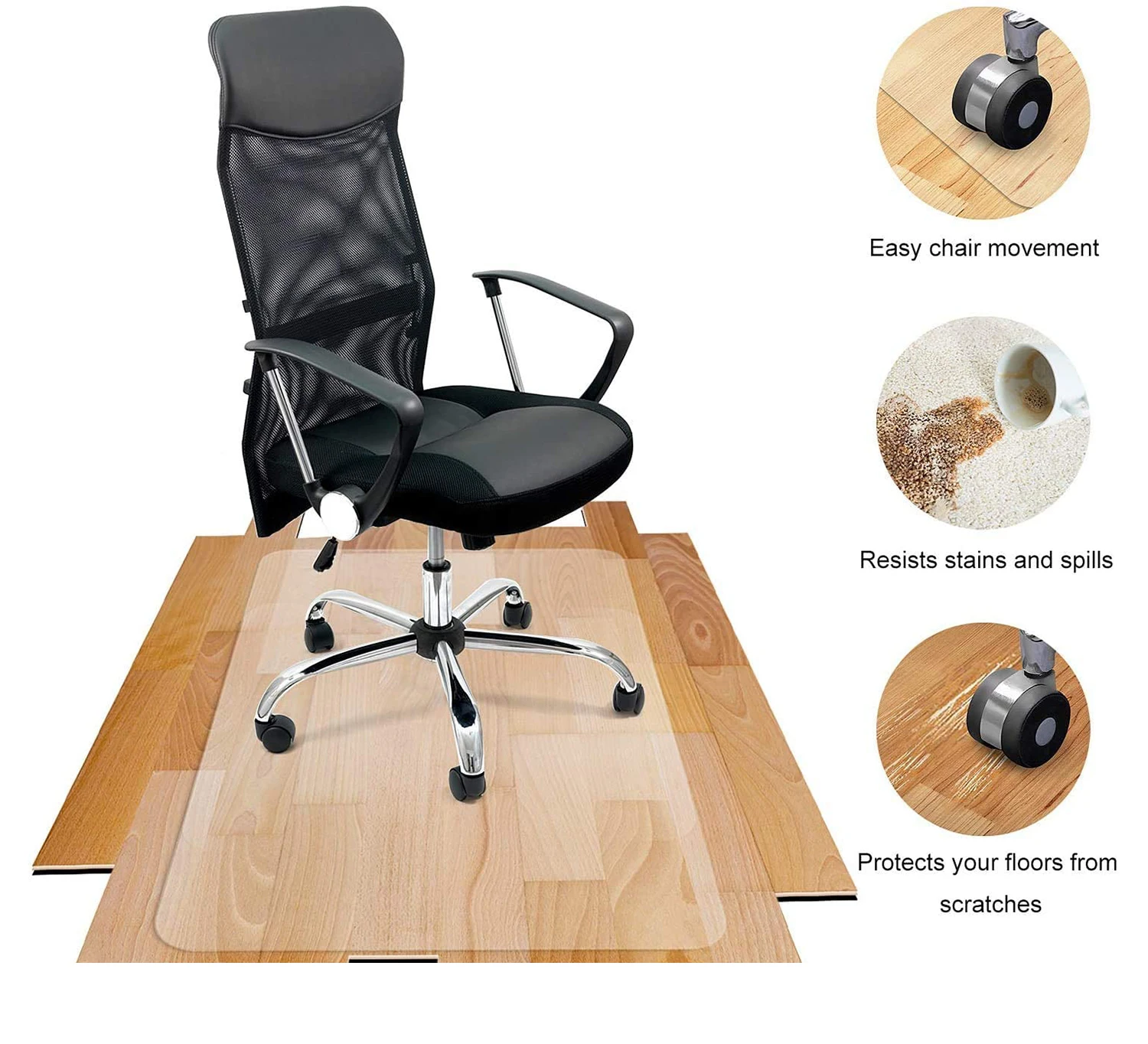 Home Office Anti Slip Under Desk Mat Floor Pvc Protector Rug Hardwood Hard Floor Rectangle Chair