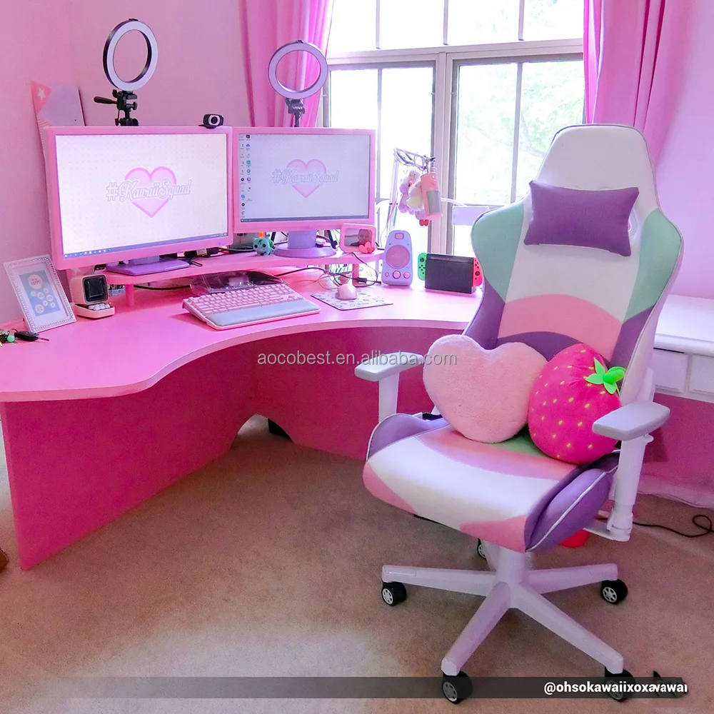 Chaise d'ordinateur rose mignonne pour fille, chaise de bureau