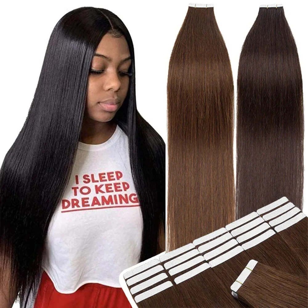 Echte Tape In Extensions Echthaar Glatt Naturschwarz_voghion.com