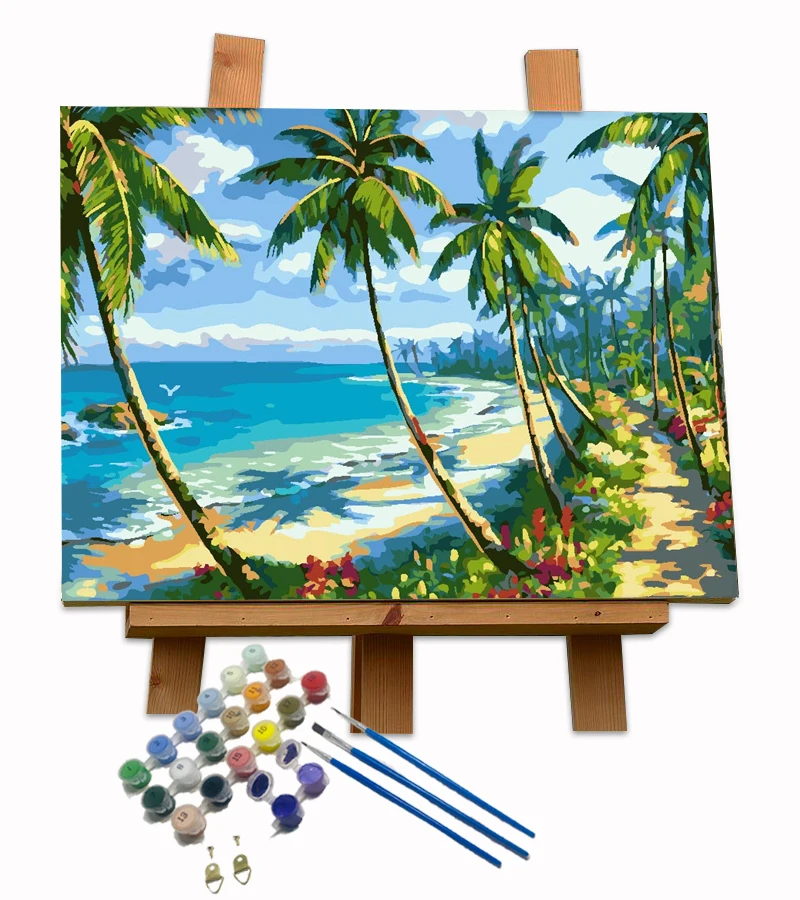 YEESAM ART Pittura A Numeri Per Adulti E Bambini – Faro E Montagna, Tela 40x50 Cm, Con Pennelli E Lente D'Ingrandimento, Con O Senza Cornice