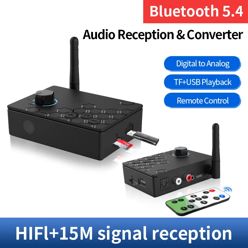 Bluetooth 5.4 Audio Transmitter Receiver 3.5mm AUX RCA TF/U-Disk