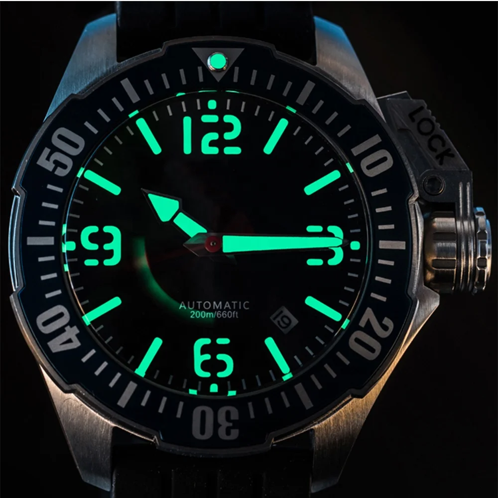 Custom Small Quantity Red Ceramic Bezel 200m Sport Vintage Protective Crown Mechanical Automatic Diver Watch Man for Sale