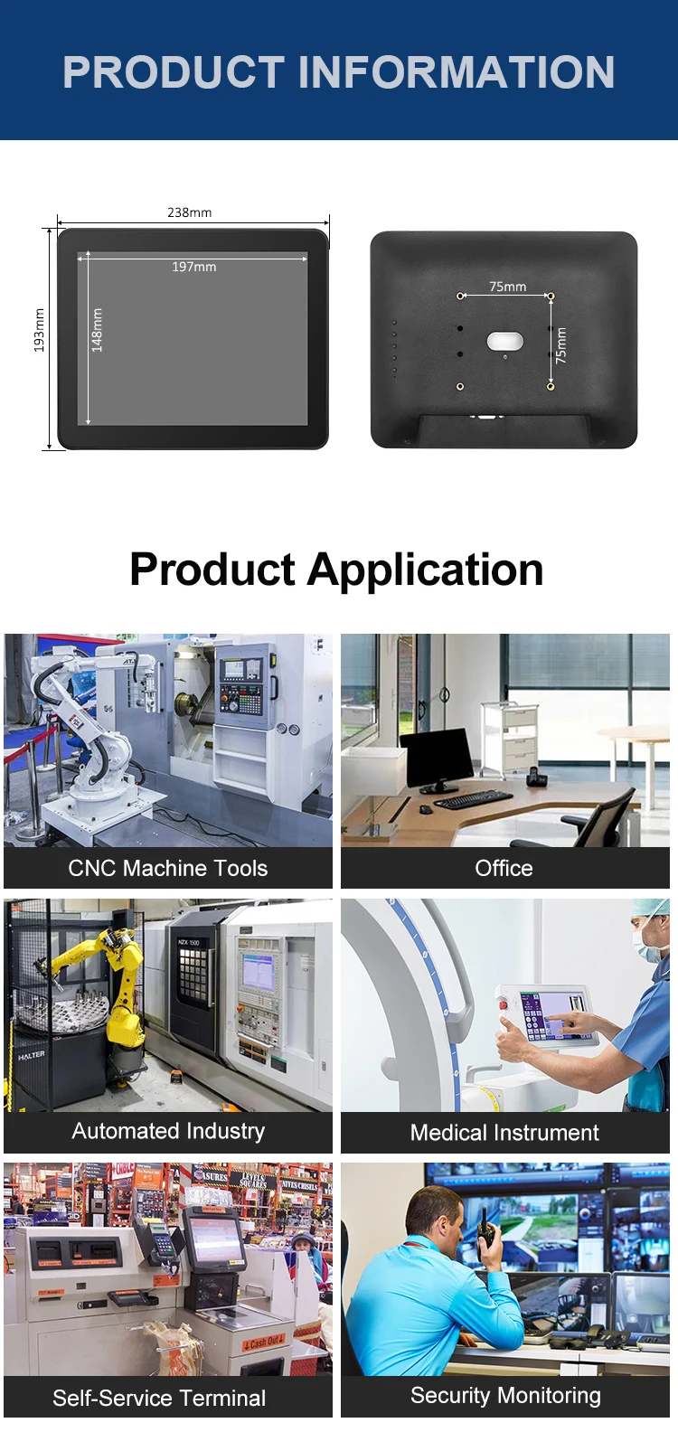 9.7 Inch IPS1024*768 Ip65 Panel Touch/non-touch VESA Wall Mount Plastic case Industrial Lcd Monitor