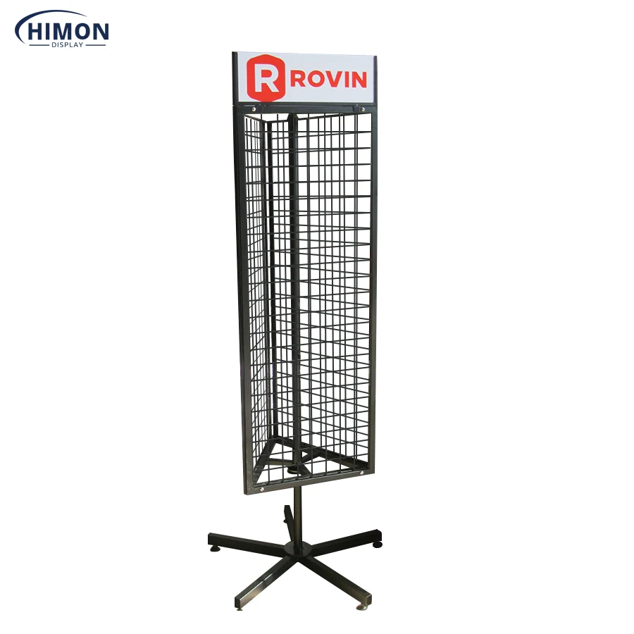 Customize Floor Rotary Turntable Revolving Metal 3 Side Wire Grid Spinning Rotating Product Display Stand Rack