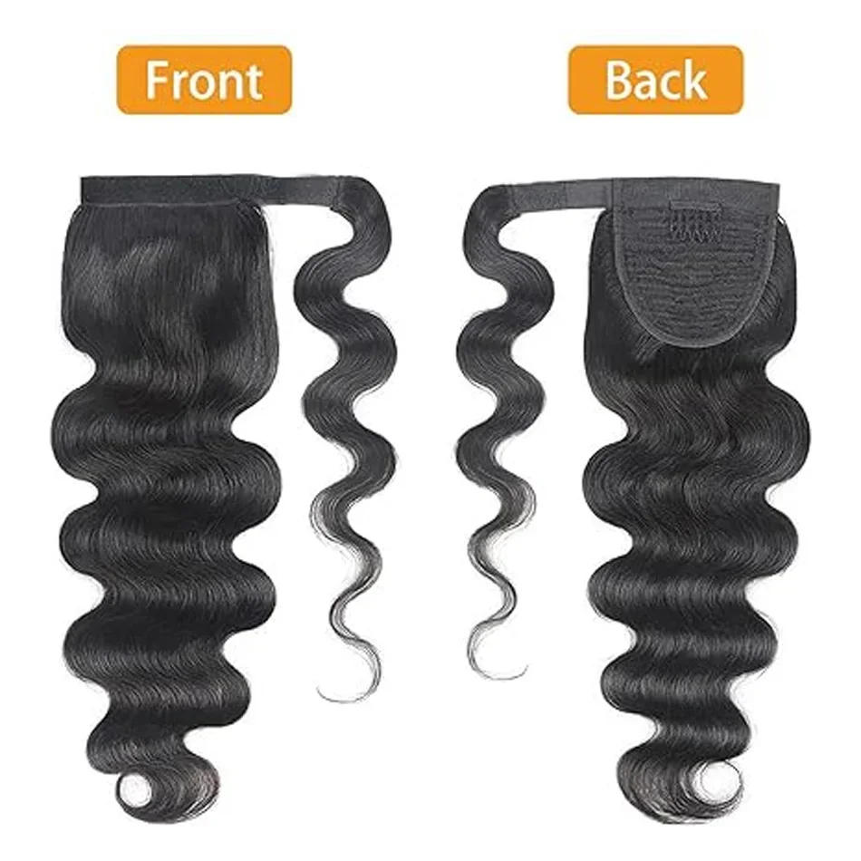 Body wave hästsvans förlängning människohår wrap around_voghion.com