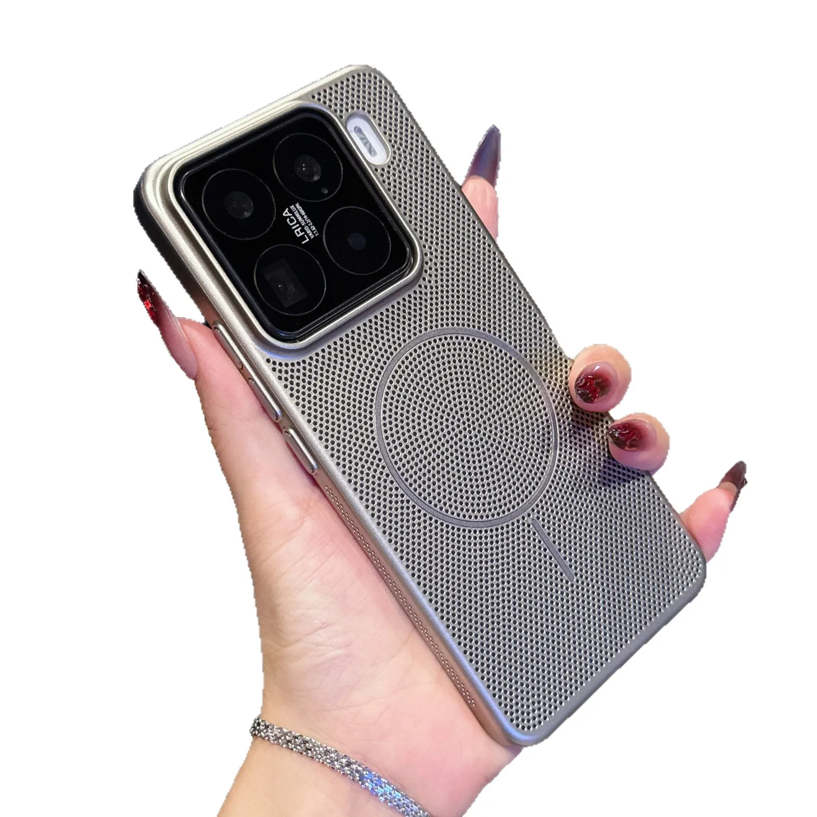 For Xiaomi 15Pro Magnetic Phone Case Mesh Cooling Breathable Personalized Electroplating Anti-Fall Protective Features Holster