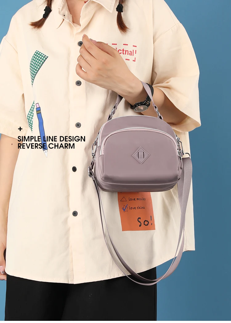 2022 Factory Hot Sale Small Crossbody Wallet Mini Nylon Casual Shoulder Bag Multi-Zip Pocket Crossbody Bag Women Mini Tote Bag